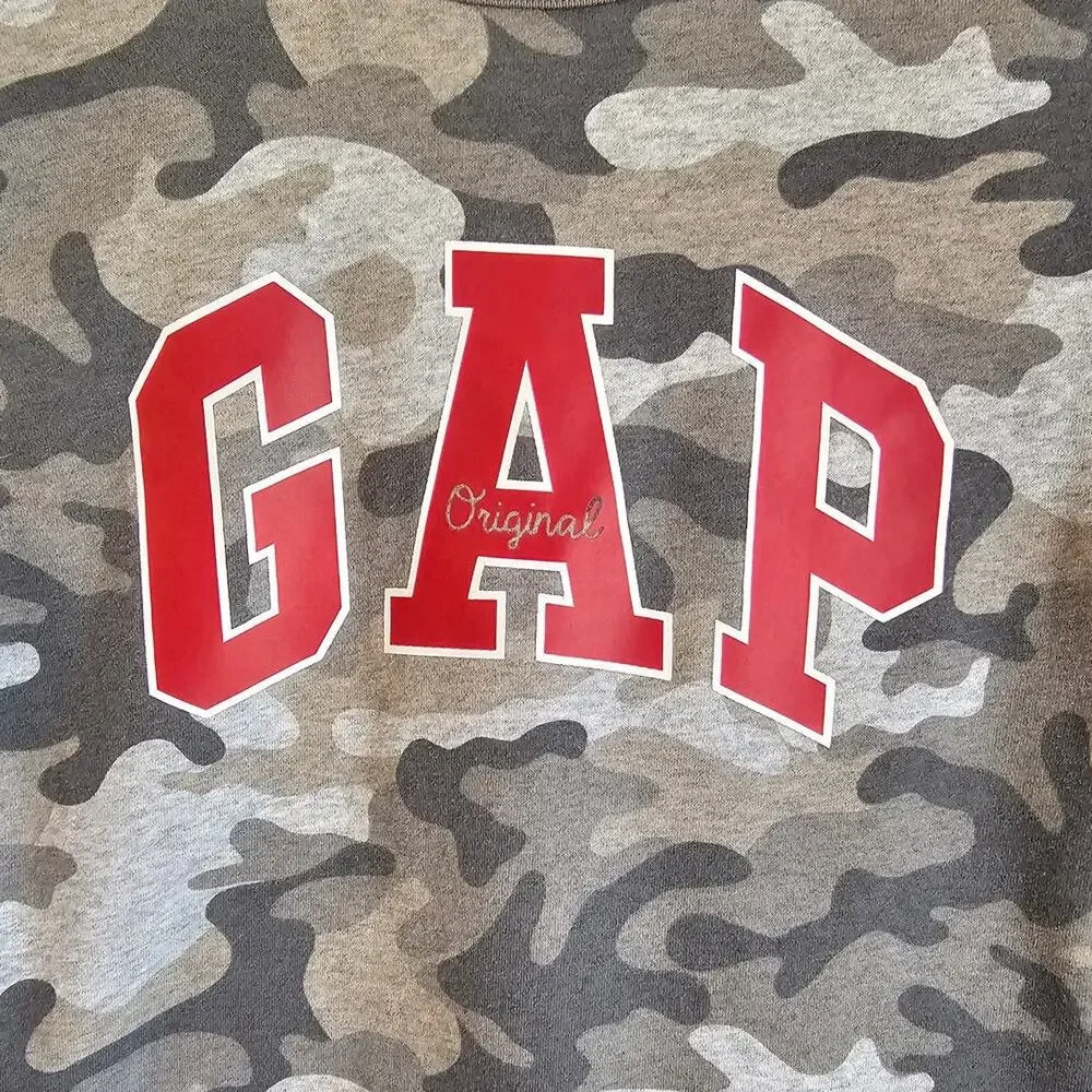 Gap Kids Boys Gray Camouflage Crew Neck Kidcore Sweatshirt with Logo